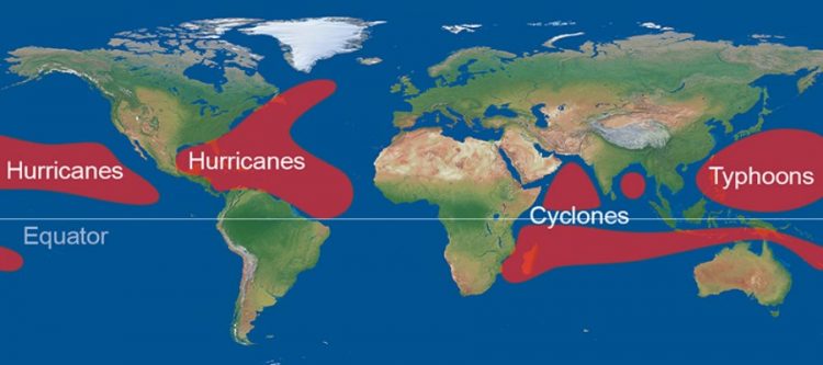 태풍(Typhoon), 허리케인(Hurricane), 사이클론(Cyclone)의 차이점과 어원 정리 세계 태풍 지도 (typhoon hurricane cyclone)