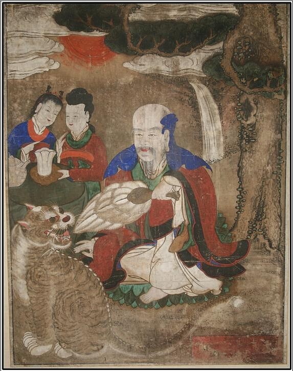 사자와 호랑이 - 기원사 산신도 문화재청