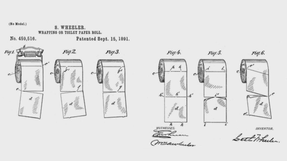 Seth Wheeler's patent of toilet paper roll (Seth Wheeler의 화장실 휴지 특허 문서)