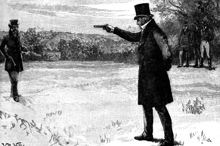 결투(Duel)란 무엇인가? (결투의 어원과 역사, 그리고 푸시킨) the-duke-of-wellington-and-the-earl-of-winchilsea-in-a-duel-at-battersea-fields-getty-images-min