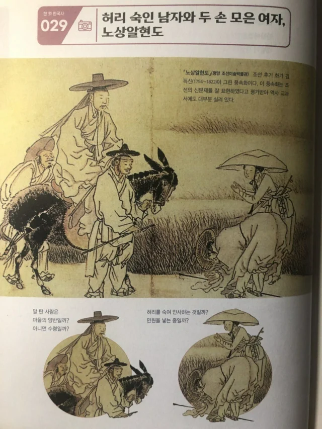 029_허리 숙인 남자와 두 손 모은 여자, 노상알현도