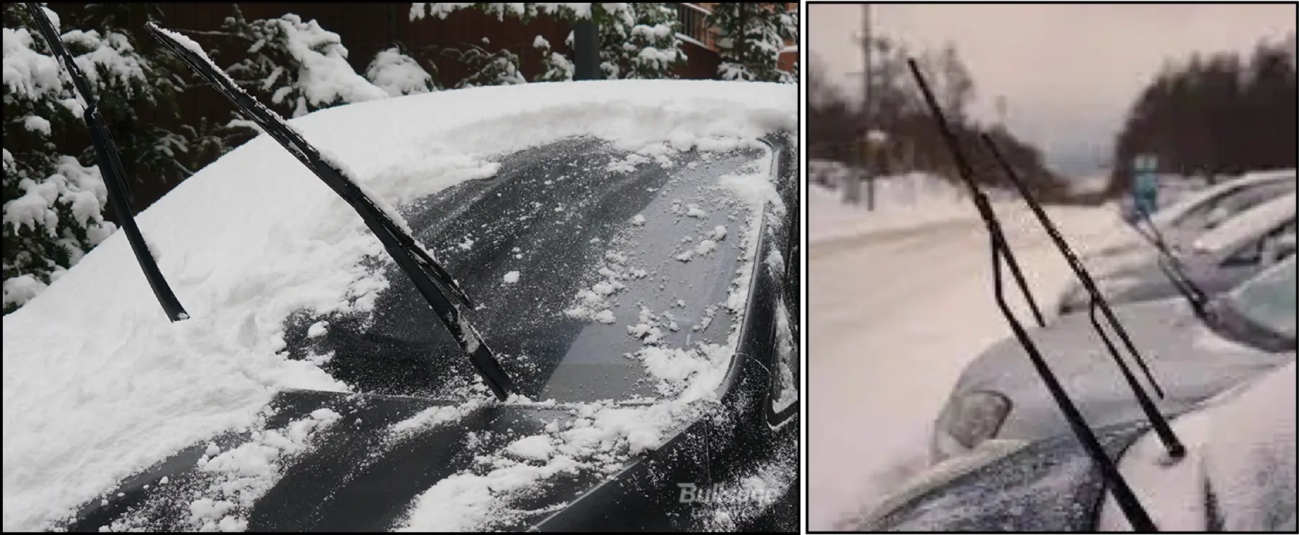 겨울철 와이퍼 세워놓고 주차한 차들