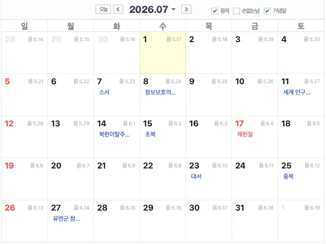7월의 기념일 정보 총정리 (유래와 정확한 날짜) 7월의 기념일