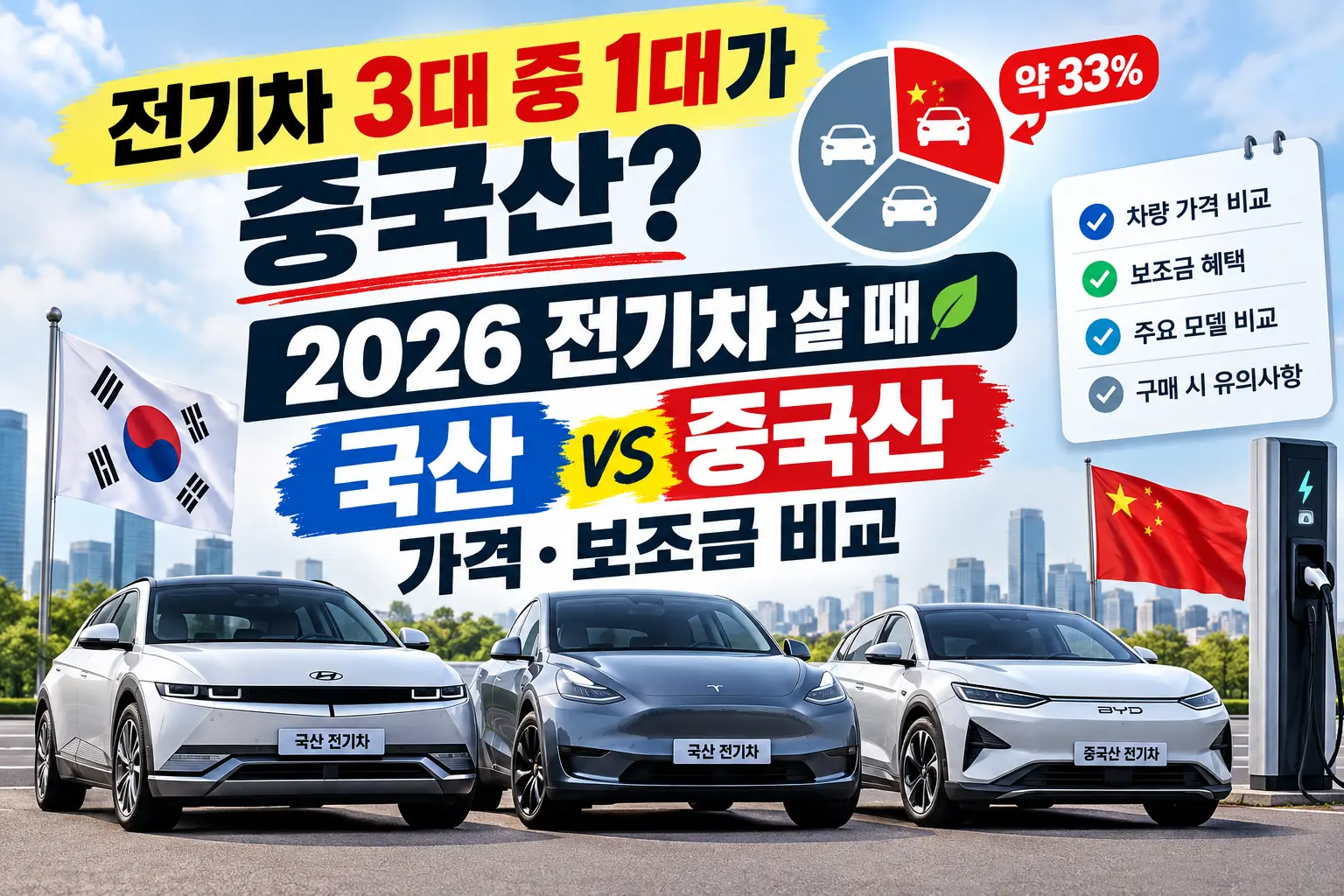 전기차 3대 중 1대가 중국산? 2026 전기차 살 때 국산 vs 중국산 가격·보조금 비교 2026 전기차 국산 vs 중국산 비교